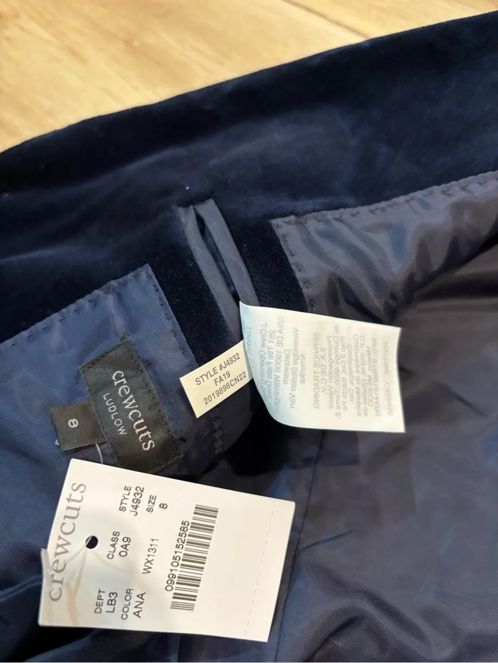 J.Crew Crewcuts Navy Blue Velvet Ludlow Size 8 Sport Jacket Blazer NWT